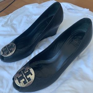 Tory Burch classic black leather wedges
